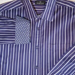 Bugatchi Uomo Mens XL Dress Shirt Classic Fit Flip‎ Cuff Purple Stripe Button Up